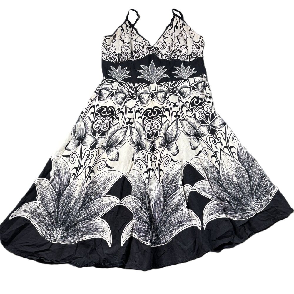 Magic Women Dress Vintage Y2K Embroidered Midi Baby Doll Black White XL L120